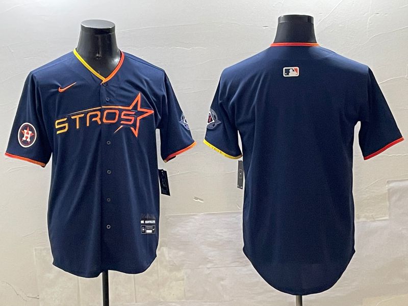 Men Houston Astros Blank Drak Blue Three generations Joint Name 2025 Nike MLB Jersey style 2
